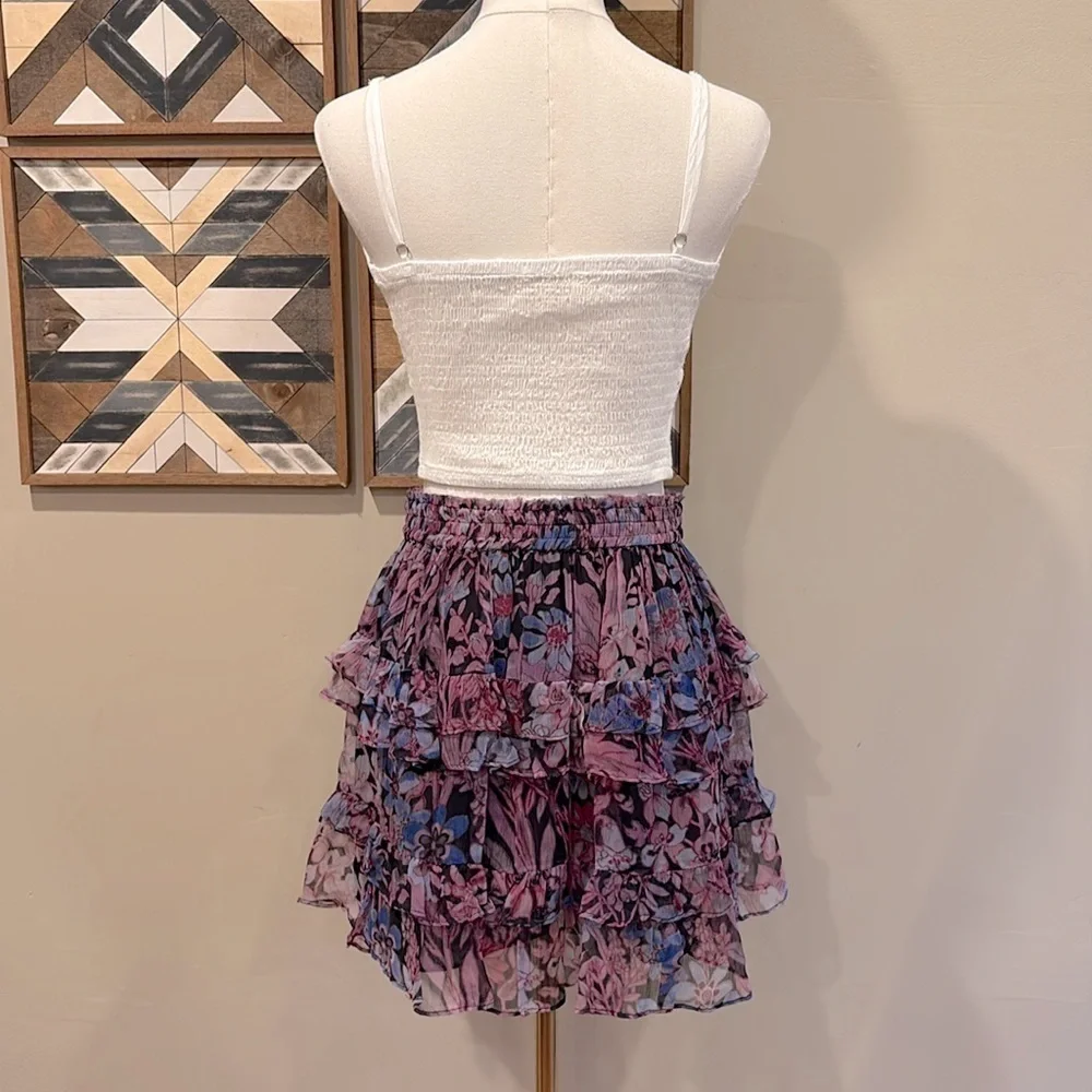 LoveShackFancy Benicia Floral Ruffle Skirt Midnight Light Medium